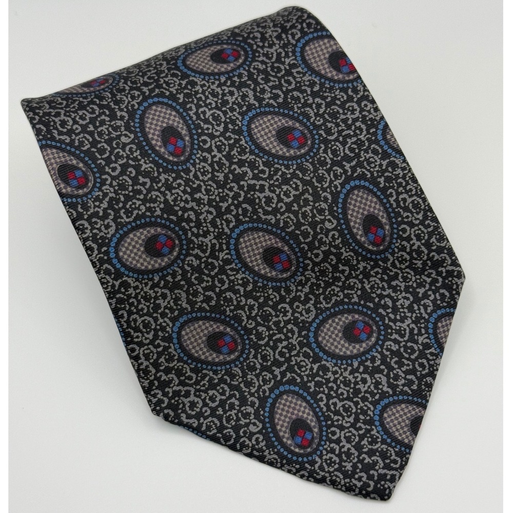 Strathmore Silk Tie OS Mens Grey Blue Geometric Medallion Vintage Preppy Classic